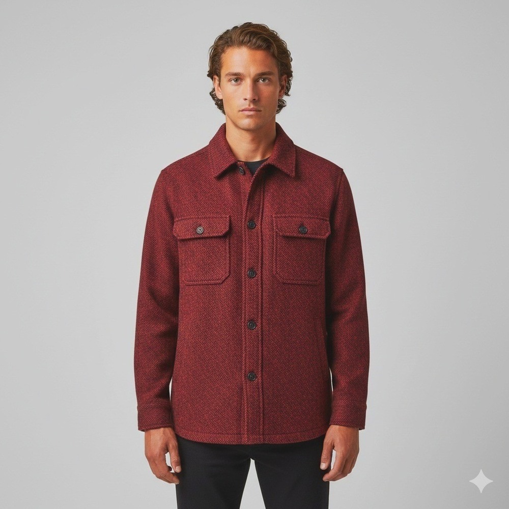 L.L.Bean‎ Shirt Jacket Men's XL Red Black Stripe Northwoods Wool Blend